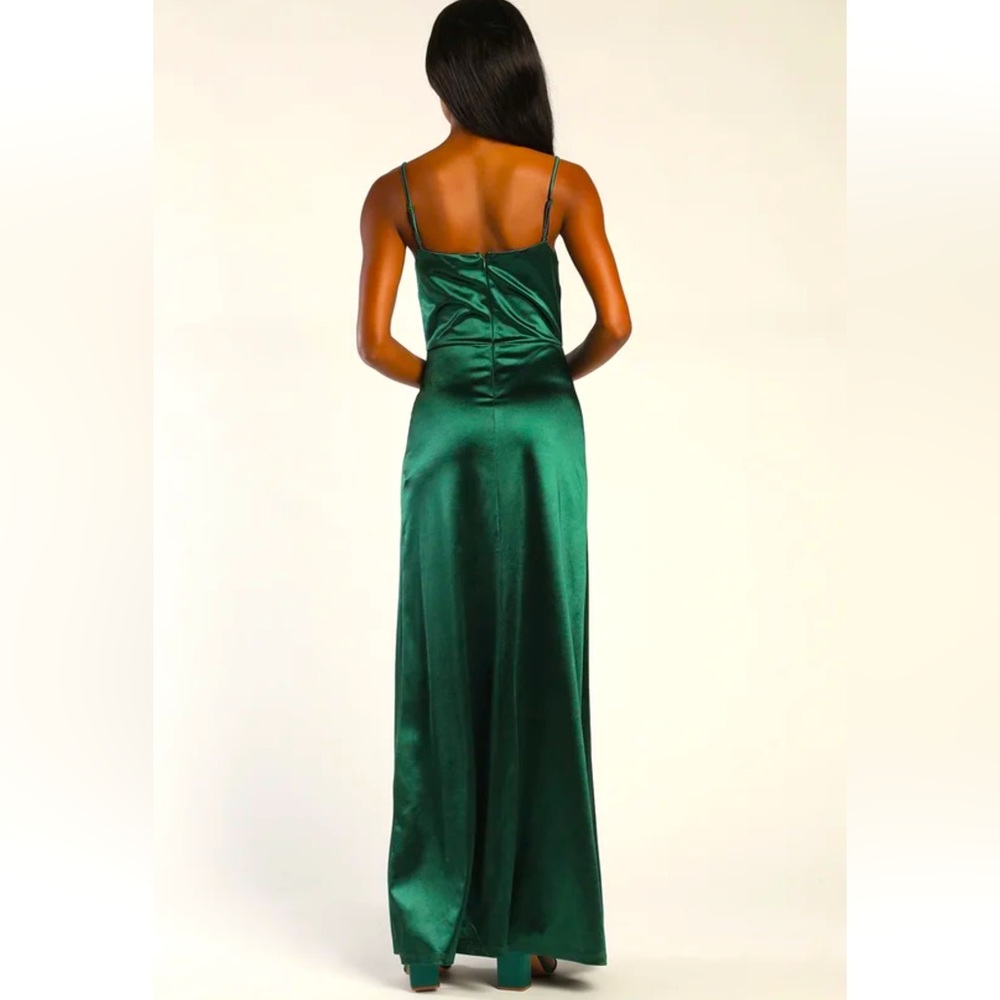 NWT Lulu’s Fanciful Occasions Emerald Green Satin Sleeveless Maxi Dress - Picture 4 of 4